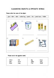 English Worksheet: classroom objects