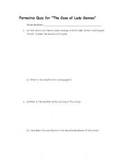 English worksheet: Quiz questions for The Case of Lady Sannox