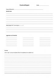 English worksheet: Outline for a practical report in Science
