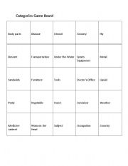 English worksheet: categorization bingo