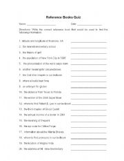 English worksheet: Reference Book Quiz