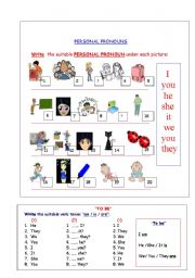 English Worksheet: Personal Pronouns and Be