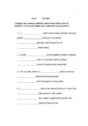 English Worksheet: Past tenses