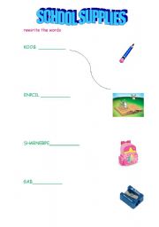 English worksheet: school supplies