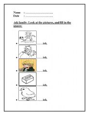 English Worksheet: -ick family