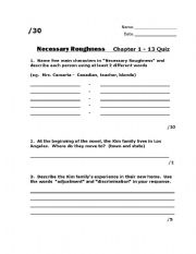 English worksheet: Necessary Roughness Ch. 1-13 Quiz