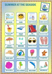 Summer at the seaside - Pictionary + Activities + Answer Key 
