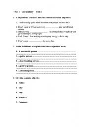 English Worksheet: personality adjectives