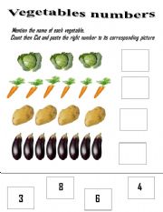 English worksheet: Excercise on numbers and vegetables vocabulary