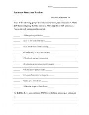 English Worksheet: Sentence Structure Review