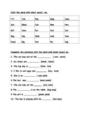 English worksheet: Short Sound Aa