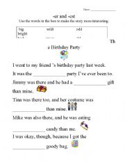 English worksheet: Int.-Adv. Comparative/Superative Fill in the Blank Worksheet