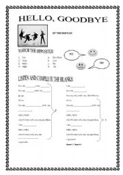 English Worksheet: Song: Hello, goodbye by the Beatles