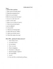 English Worksheet: general quiz