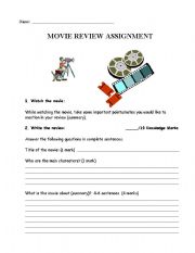 English Worksheet: Movie Review Assignment