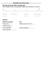 English worksheet: hobbies like and synonyms