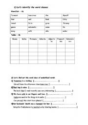 English worksheet: Word classes