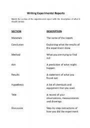 English worksheet: Writing an Experimental Report