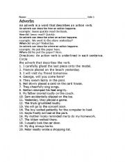 English worksheet: A level Adverb Exercise