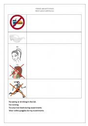 English worksheet: Sefety rules in a Science Lab