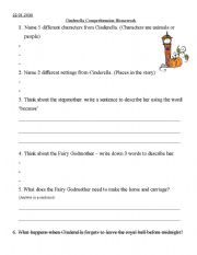 English worksheet: Cinderella comprehension