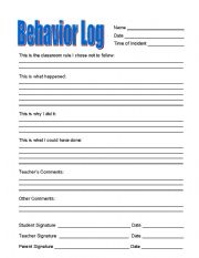 English Worksheet: Behavior Log