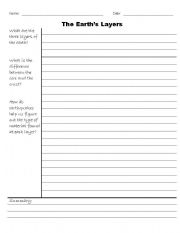 English Worksheet: The Earths Layers Cornell Notes Sheet