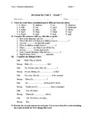 English worksheet: revision - unit 2- at school