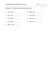 English Worksheet: Review of spelling of one-five using math