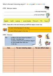 English Worksheet: What is the most intersting subject?! Interview 