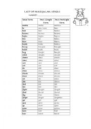 Irregular Verb List for children