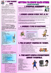 English Worksheet: GETTING TO KNOW EACH OTHER. Some ideas from my own experience.