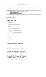 English Worksheet: test possessive adjectives 5 th grade.