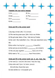 English Worksheet: practice be and have