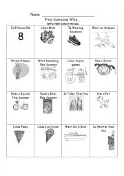 English Worksheet: Find Someone Who with pictures