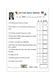 English Worksheet: Obama Betting Game