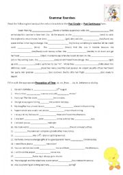 English Worksheet: Revisions - Past Simple, Past Continuous and Prepositions of Time