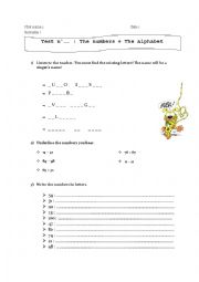 English Worksheet: Test about the alphabet and the numbers