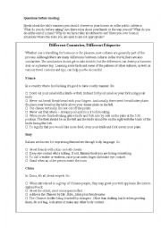 English Worksheet: Different Countries, Different Etiquette