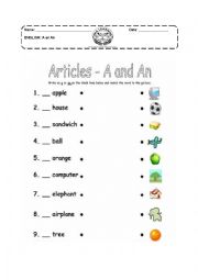 English Worksheet: a or an