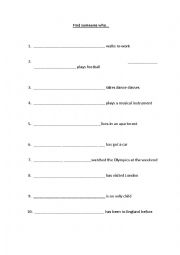 English Worksheet: Find Someone Who