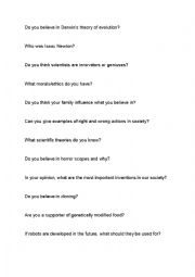 English Worksheet: Science discussion questions