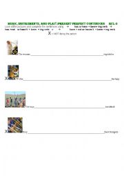 English Worksheet: Music, Instruments, and Play   Present Perfect Continuous  RCL-3