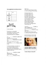 Song Worksheet - Beautiful Christina Aguilera
