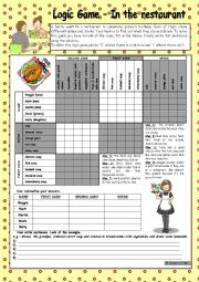 English Worksheet: Logic game (46th) - In the restaurant *** with key *** fully editable *** B&W
