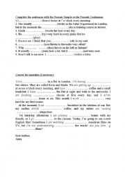 English Worksheet: PRESENT SIMPLE VS PRESENT CONTINUOUS