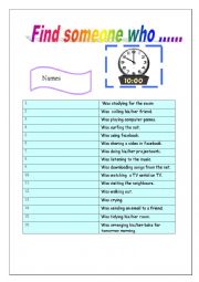 English Worksheet: Find someone who/past continuing actions