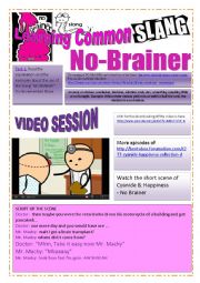SLANG - Learning Common Slang - NO-BRAINER Part 2 of 2 (8 pages) -VIDEO LINK - A complete worksheet with many exercises and instructions