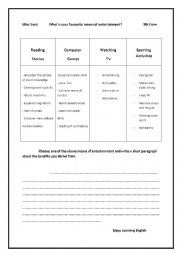 English Worksheet: means of entertainment: writing