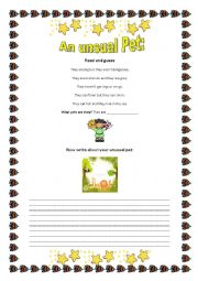 English Worksheet: My unusual pet :Reading and Writing